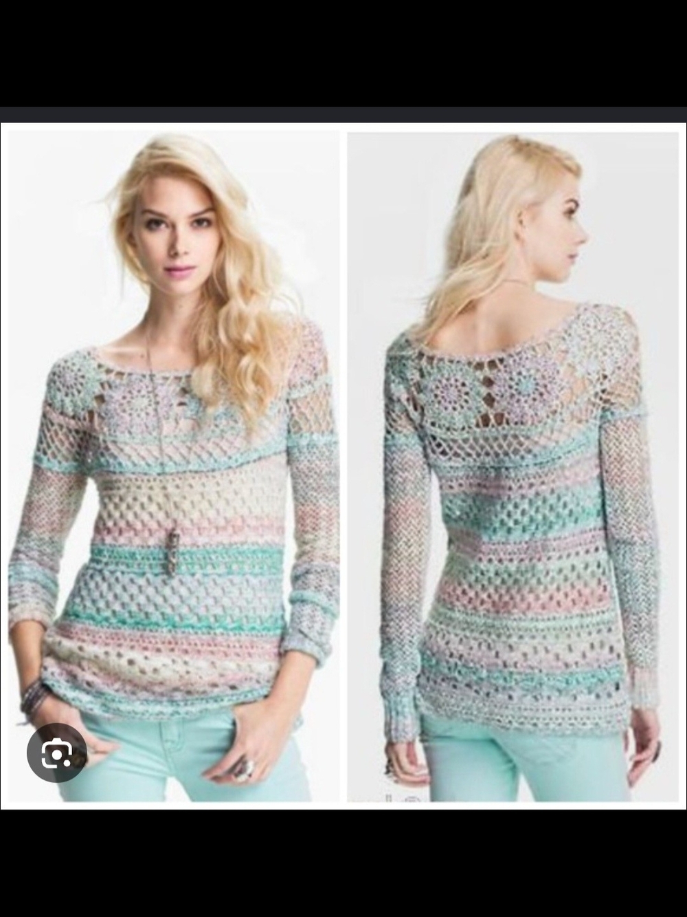 Free People Pastel Multi-Stripe Open-Knit Scoop-Neck Sweater P2P 22 LG 1470